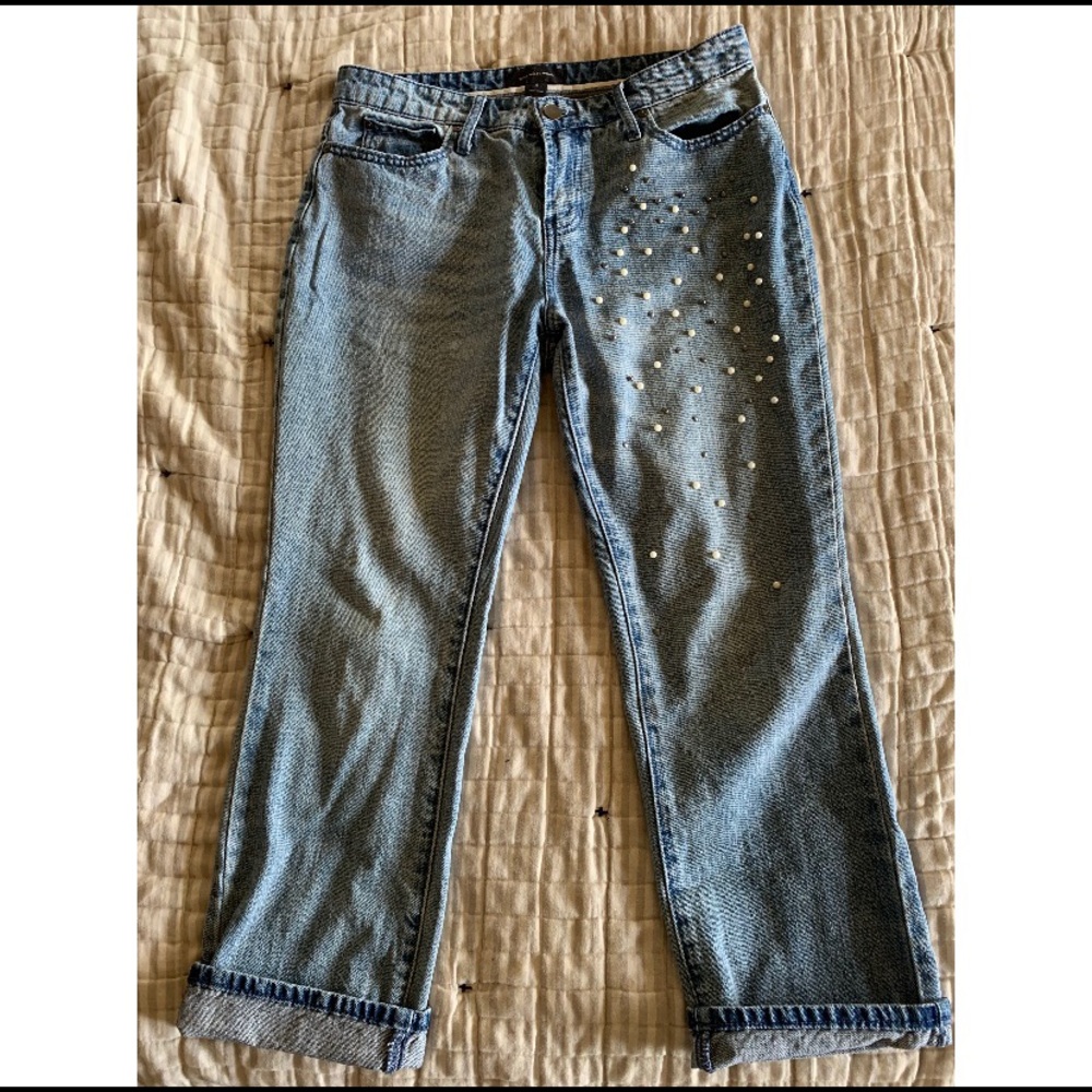 pearl & metallic sequin embroidered jeans